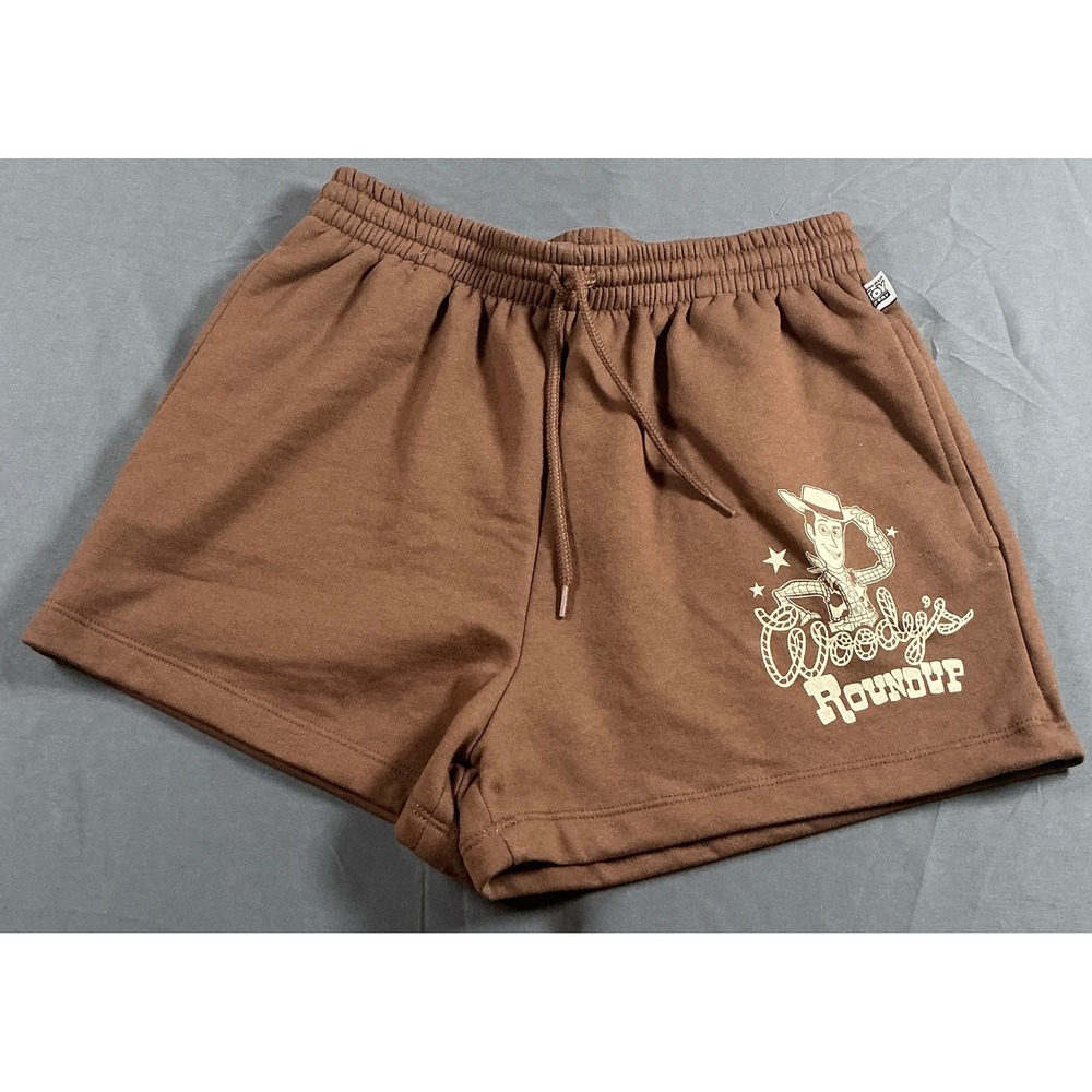 Disney Toy Story Woodys Roundup Brown Fleece Lounge Shorts Womens XS Pockets